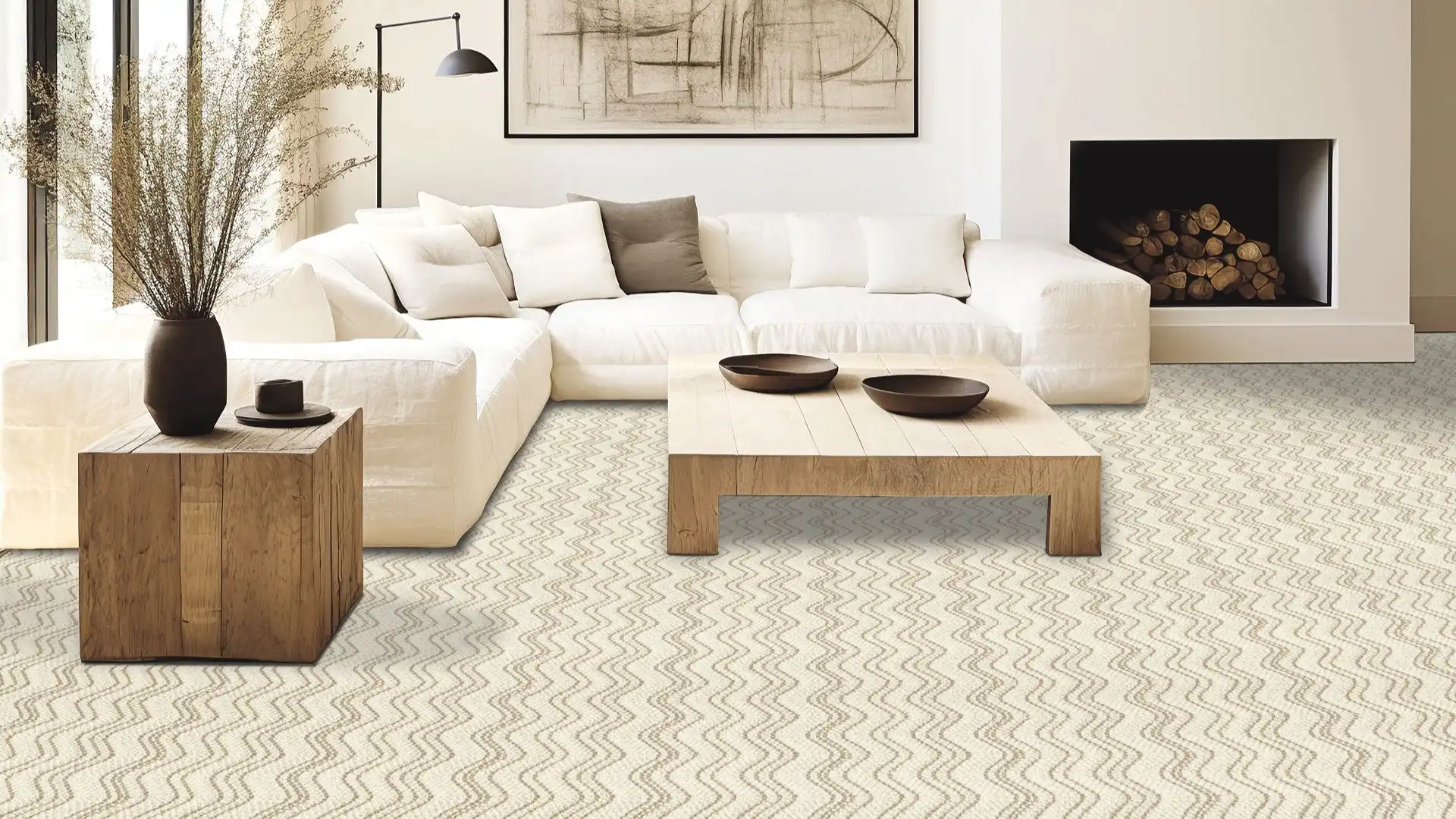 patterned carpet in living area